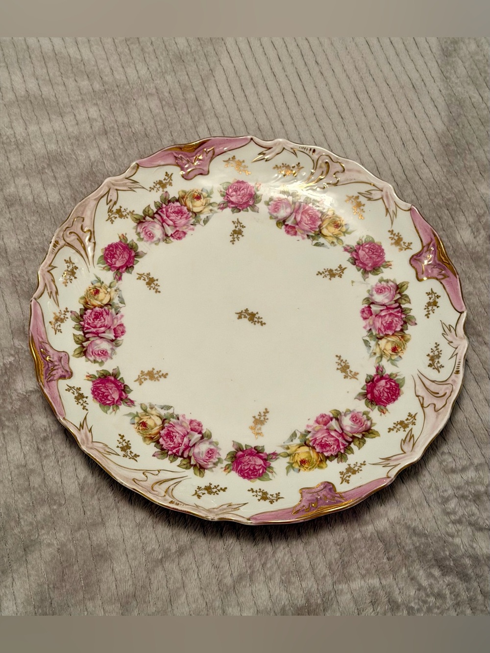 Antique Limoges Roses Scalloped Charger